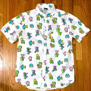 Super Mario Button Down Shirt Mens M White Luigi Yoshi Toadstool Rare VERY NICE